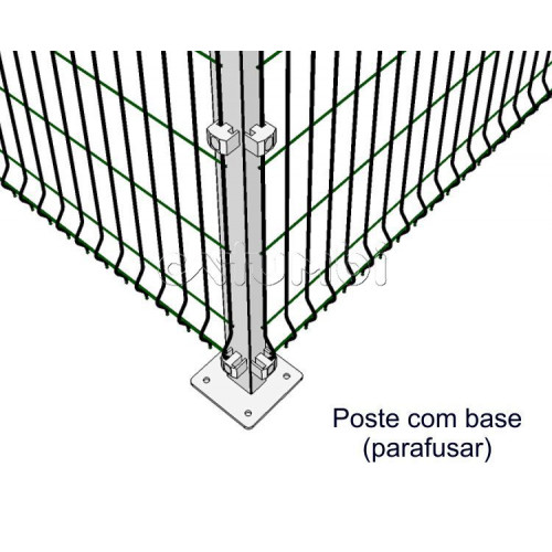 Poste Canto Gradil Verde Com Base (Parafusar) ou Sem Base (Chumbar) 2,43m